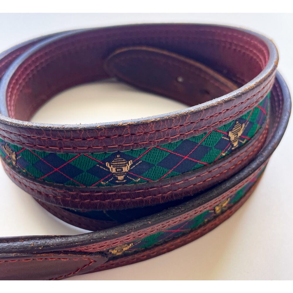 YRI Leather Ribbon Green and Blue Preppy Golf Belt Size 38